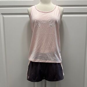 Under Armour Light Pink Top and Dark Shorts Set